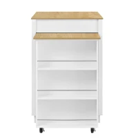 Stylish Mobile Bar Table with Extendable Countertop, Spacious Kitchen Counter with Storage Shelf, 73″ L x 27.5″ W x 41.5″ H, White+Natural(m-13)