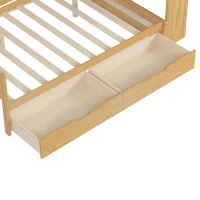 Wooden Full Size Daybed with Built-In Study Desk and 2 Storage Drawers, Space-Saving Guest Bed with Side Shelving, 91.5'' L x 65'' W x 45'' H, Natural(m-11)