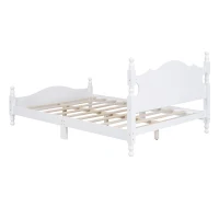 Full Size Platform Bed with 10 Plywood Slats and Wood-Finished Headboard, Retro-Style Bed Frame with Plywood, 80'' L x 56'' W x 39.5'' H, White(m-10)