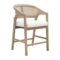 Set of 2 Wooden Counter Stools with Woven Rattan Back, Kitchen Island Stools for Contemporary Kitchens, 22'' L x 24.5'' W x 38'' H, Beige+Natural Ash(m-9)