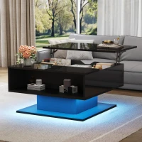 Hydraulic Lift Coffee Table with App-Controlled LED Lighting, Versatile Center Table with Hidden Storage, 29.5" L x 31.5" W x 21" H, Black(m-7)