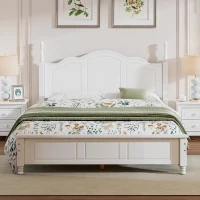 Queen Size Platform Bed with Wooden Slat Support and Solid Pine, Modern Wood Bed Frame with MDF Construction, 85'' L x 62.5'' W x 43.5'' H, White(m-4)