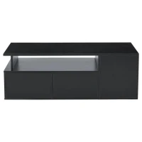 High-Gloss LED Coffee Table with App-Controlled Colour Light Strip, Functional Center Table with Open Storage, 39.5" L x 19.5" W x 13.5" H, Black(m-2)