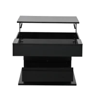 360° Rotating Lift-Top Coffee Table with Height-Adjustable Square Top, Modern Center Table with Hidden Storage, 27.5" L x 27.5" W x 17.5" H, Black(m-2)