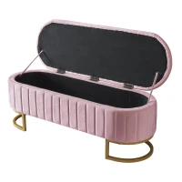 Upholstered Velvet Storage Ottoman with High-Resilience Foam Seat, Button-Tufted Storage Bench with Hidden Storage, 47'' L x 15.5'' W x 16.5'' H, Pink(m-6)