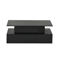 Sleek Lift-Top Coffee Table with Hydraulic Lift and App-Controlled LED Lighting, Versatile Center Table with Hidden Storage, 39.5" L x 19.5" W x 15.5" H, Black(m-13)