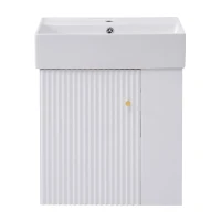 Modern Floating Bathroom Vanity with Ceramic Basin and Right Side Storage, Cabinet with Rose Gold Handle, 21.5" L x 12" W x 26.5" H, White(m-1)