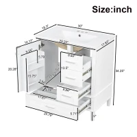 Solid Bathroom Vanity with Single Sink & Built-In Door Shelves, Free-Standing Cabinet with Partitioned Drawer, 30'' L x 18.5'' W x 34'' H, Black(m-3)