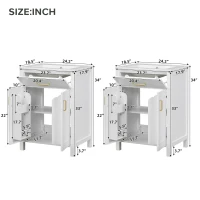 Modern Bathroom Vanity with 4 Doors, 2 Drawers and Adjustable Shelf, Freestanding Cabinet with Ceramic Sink, 48.5'' L x 18.5'' W x 34'' H, White(m-3)