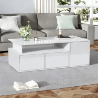 High-Gloss LED Coffee Table with App-Controlled Colour Light Strip, Functional Center Table with Open Storage, 39.5" L x 19.5" W x 13.5" H, White(m-7)