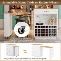 Stylish Mobile Bar Table with Extendable Countertop, Spacious Kitchen Counter with Storage Shelf, 73″ L x 27.5″ W x 41.5″ H, White+Natural(m-7)