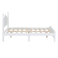 Full Size Wood Platform Bed with Wood-Finished Headboard, Retro-Style Bed Frame for Modern Condos, 80'' L x 56'' W x 43.5'' H, White(m-7)