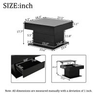 360° Rotating Lift-Top Coffee Table with Height-Adjustable Square Top, Modern Center Table with Hidden Storage, 27.5" L x 27.5" W x 17.5" H, Black(m-3)