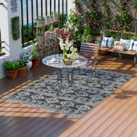 Outsunny Reversible Outdoor RV Rug, Patio Floor Mat, 6' x 9' Plastic Straw Rug for Backyard, Deck, Beach, Camping, Black & Grey(m-8)