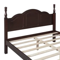 Full Size Wood Platform Bed with Wood-finished Headboard, Dark Walnut Bed Frame with Pine and MDF Construction, 80'' L x 56'' W x 43.5'' H, Walnut(m-5)