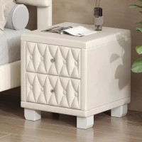 Elegant Velvet Nightstand with Button‑Tufting and Sparkling Crystal Knob, Solid Bedside Table with Generous Storage, 18'' L x 18'' W x 20'' H, Beige(m-1)