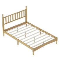 Full Size Wood Platform Bed with Gourd-Shaped Headboard, Solid Bed Frame for Eclectic Bedrooms, 79'' L x 57'' W x 45'' H, Natural(m-8)