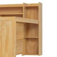 Wooden Full Size Daybed with Built-In Study Desk and 2 Storage Drawers, Space-Saving Guest Bed with Side Shelving, 91.5'' L x 65'' W x 45'' H, Natural(m-9)