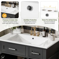 Free-Standing Bathroom Vanity with Ceramic Undermount/Drop-In Sink, Modern Storage Cabinet for Small Condos, 30'' L x 18'' W x 34'' H, Black(m-8)