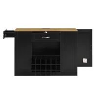 Modern Wine Bar Cabinet with Built-In Power Outlet, Versatile Sideboard with Adjustable Shelves, 47" L x 15.5" W x 34" H, Black+Natural(m-13)