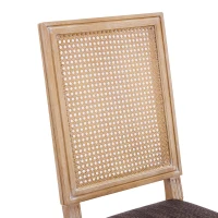 Set for 2 Dining Chairs with Rectangular Cane Backrest and Padded Seat, Cane Back Dining Seating with Fluted Legs, 20'' L x 22'' W x 39.5'' H, Brown(m-9)