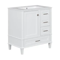 Modern Bathroom Vanity with Sink Combo, Solid Wood Frame, Cabinet with Soft-Close Door and 3 Drawers, 30" L x 18" W x 34" H, White(m-14)