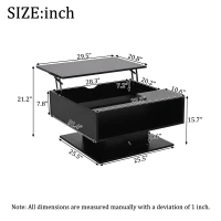 Hydraulic Lift Coffee Table with App-Controlled LED Lighting, Versatile Center Table with Hidden Storage, 29.5" L x 31.5" W x 21" H, Black(m-3)