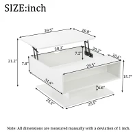 Hydraulic Lift Coffee Table with App-Controlled LED Lighting, Versatile Center Table with Hidden Storage, 29.5" L x 31.5" W x 21" H, White(m-3)