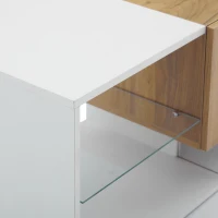 3-Tier TV Stand with App-Controlled LED Lighting and Glass Shelves, Sturdy TV Cabinet with 2 Drawers, 63" L x 15.5" W x 16.5" H, White+Natural(m-10)