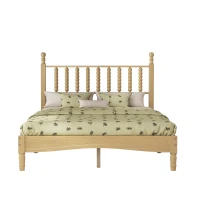 Full Size Wood Platform Bed with Gourd-Shaped Headboard, Solid Bed Frame for Eclectic Bedrooms, 79'' L x 57'' W x 45'' H, Natural(m-9)