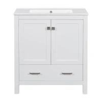 30" Bathroom Vanity with Single Sink, Solid Wood Frame, Multifunctional Storage Cabinet with Soft-Close Doors, 30" L x 18.5" W x 34" H, White(m-1)