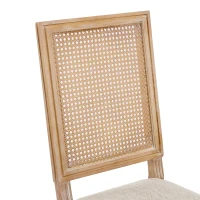 Set of 2 Dining Chairs with Rectangular Cane Backrest and Fluted Legs, Vintage Dining Seating with Rubberwood Frame, 20'' L x 22'' W x 39.5'' H, Beige(m-9)