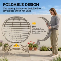 Outsunny Egg Chair, Patio Lounge Chair, Foldable Basket Chair with Large Seat Cushion, Side Pocket, Light Grey(m-6)