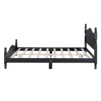 Queen Size Platform Bed with Retro Headboard and 10 Plywood Slats, Durable Bed Frame with Plywood Construction, 85'' L x 62.5'' W x 39.5'' H, Black(m-11)