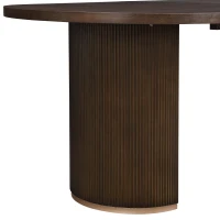 Oval Double Pedestal Dining Table with Semi-Cylindrical Pedestal Bases, Walnut Wood Kitchen Table Vertical Grooves, 88'' L x 40'' W x 30'' H, Walnut(m-5)