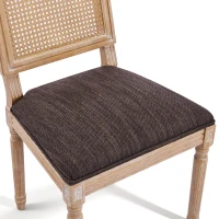Set for 2 Dining Chairs with Rectangular Cane Backrest and Padded Seat, Cane Back Dining Seating with Fluted Legs, 20'' L x 22'' W x 39.5'' H, Brown(m-8)