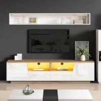 Stylish TV Cabinet with App-Controlled LED Lighting and High-Gloss Front, Freestanding TV Stand with 2 Drawers, 65" L x 15.5" W x 17.5" H, White(m-7)