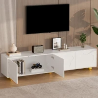 Cloud-Shaped TV Cabinet with 2 Cabinets (4 Doors) and 5 Support Legs, Spacious TV Stand with Ample Storage, 65" L x 15.5" W x 17.5" H, White(m-6)