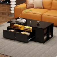 High-Gloss LED Coffee Table with App-Controlled Colour Light Strip, Functional Center Table with Open Storage, 39.5" L x 19.5" W x 13.5" H, Black(m-1)