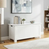 HOMCOM Large Storage Box Storage Trunk Cabinet Container with Lid and 2 Safety Hinges, White(m-10)