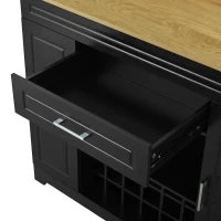 Expandable Bar Table with Adjustable Shelves and Rear Casters, Versatile Kitchen Counter with 2 Doors, 87.5″ L x 19.5″ W x 36″ H, Black+Natural(m-11)