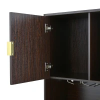 High Bar Cabinet with Smart LED Lighting (App & Music-Sync), Spacious Storage Cabinet with 9-Bottle Wine Rack, 42" L x 12" W x 72" H, Walnut(m-9)
