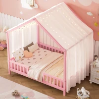 Montessori Full-Size House-Shaped Bed with Lightweight Polyester Canopy, Soft Pink Platform Bed for Child’s Room, 78.5'' L x 56.5'' W x 78'' H, Pink(m-8)