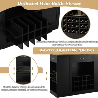 Modern Wine Bar Cabinet with Built-In Power Outlet, Versatile Sideboard with Adjustable Shelves, 47" L x 15.5" W x 34" H, Black+Natural(m-7)