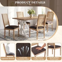 Set for 2 Dining Chairs with Rectangular Cane Backrest and Padded Seat, Cane Back Dining Seating with Fluted Legs, 20'' L x 22'' W x 39.5'' H, Brown(m-5)