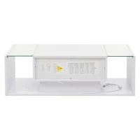 High-Gloss Coffee Table with Tempered Glass Storage, Compact Center Table with Semi-Open Shelf, 39.5″ L x 19.5″ W x 12″ H, White(m-14)