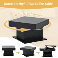 360° Rotating Lift-Top Coffee Table with Height-Adjustable Square Top, Modern Center Table with Hidden Storage, 27.5" L x 27.5" W x 17.5" H, Black(m-6)