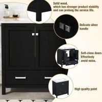 30" Bathroom Vanity with Single Undermount Sink, Cabinet with Soft-Close Doors and Versatile Storage, 30" L x 18.5" W x 34" H, Black+White(m-6)