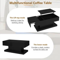 Lift-Top Coffee Table with Sliding Extendable Desktop, Space-Saving Center Table with Height-Adjustable Lift, 39.5" L x 19.5" W x 17.5" H, Black(m-8)