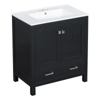 30" Bathroom Vanity with Single Undermount Sink, Cabinet with Soft-Close Doors and Versatile Storage, 30" L x 18.5" W x 34" H, Black+White(m-15)